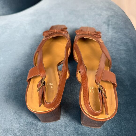Stuart Weitzman Brown Leather Slingback Heels Size 9M - Picture 5 of 9